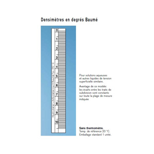 Densimètre en degrés Baumé de 10 à 20, sans thermomètre