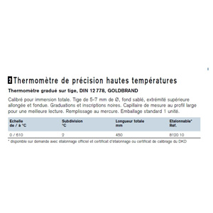ECHELLE DE 0/610&deg;C SUBDIV. 2&deg;C L 45